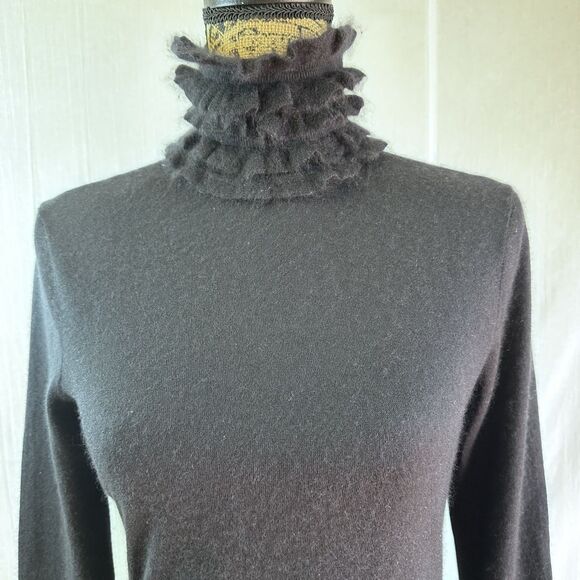 Eccoci Women's Black Ruffle Neck Cashmere & Silk Turtleneck Sweater Sz S - Picture 3 of 13